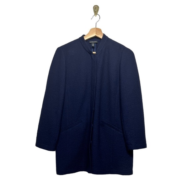 EILEEN FISHER PETITE Stand Collar Front Snap Jacket Blue - Picture 4 of 9